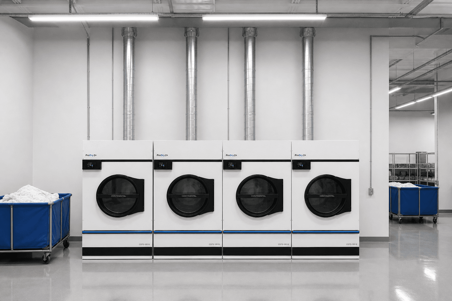 Commercial laundry dryers at the DFW Linen plant in Addison