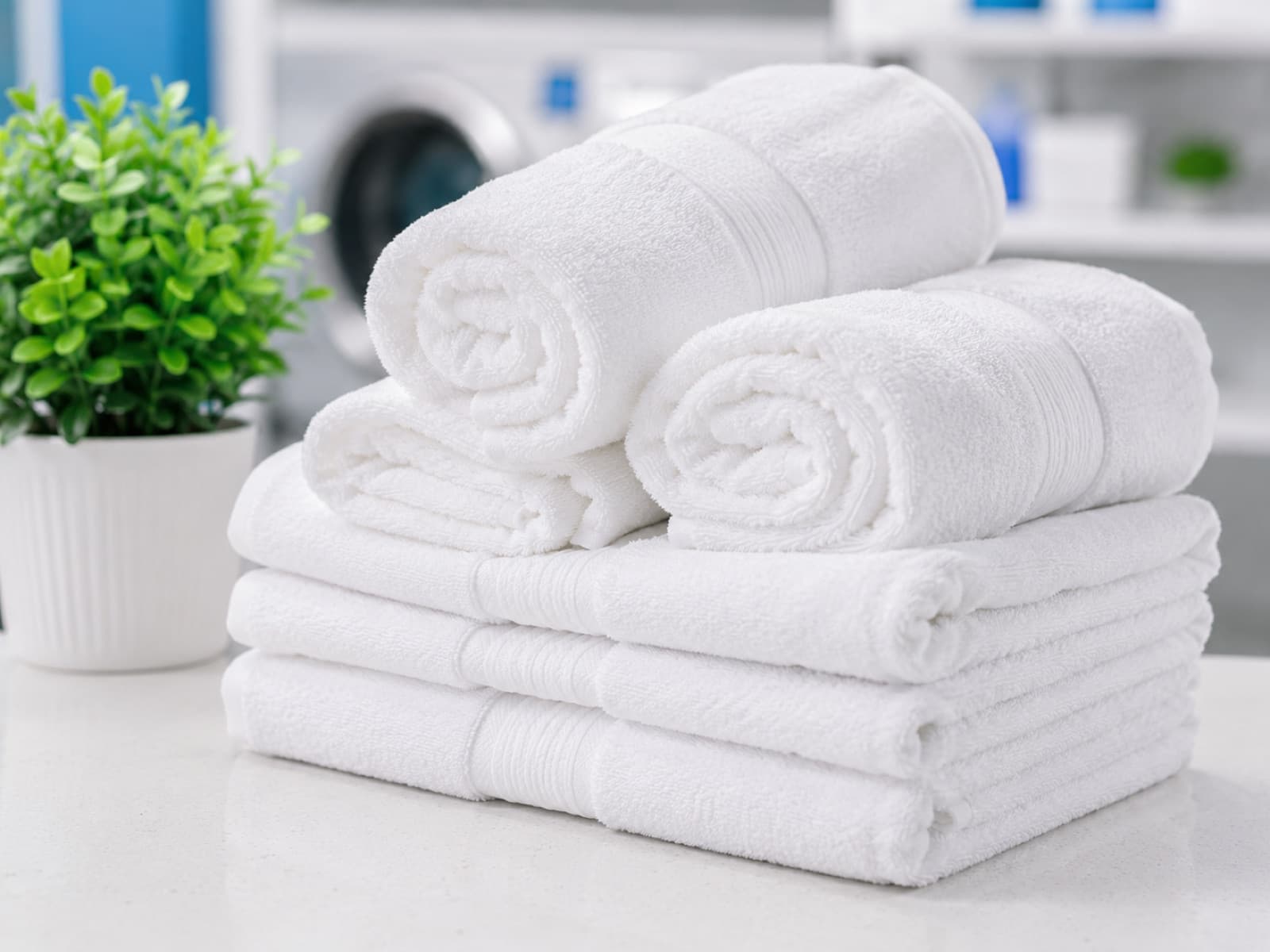 Stacks of clean commercial gym towels ready for member use