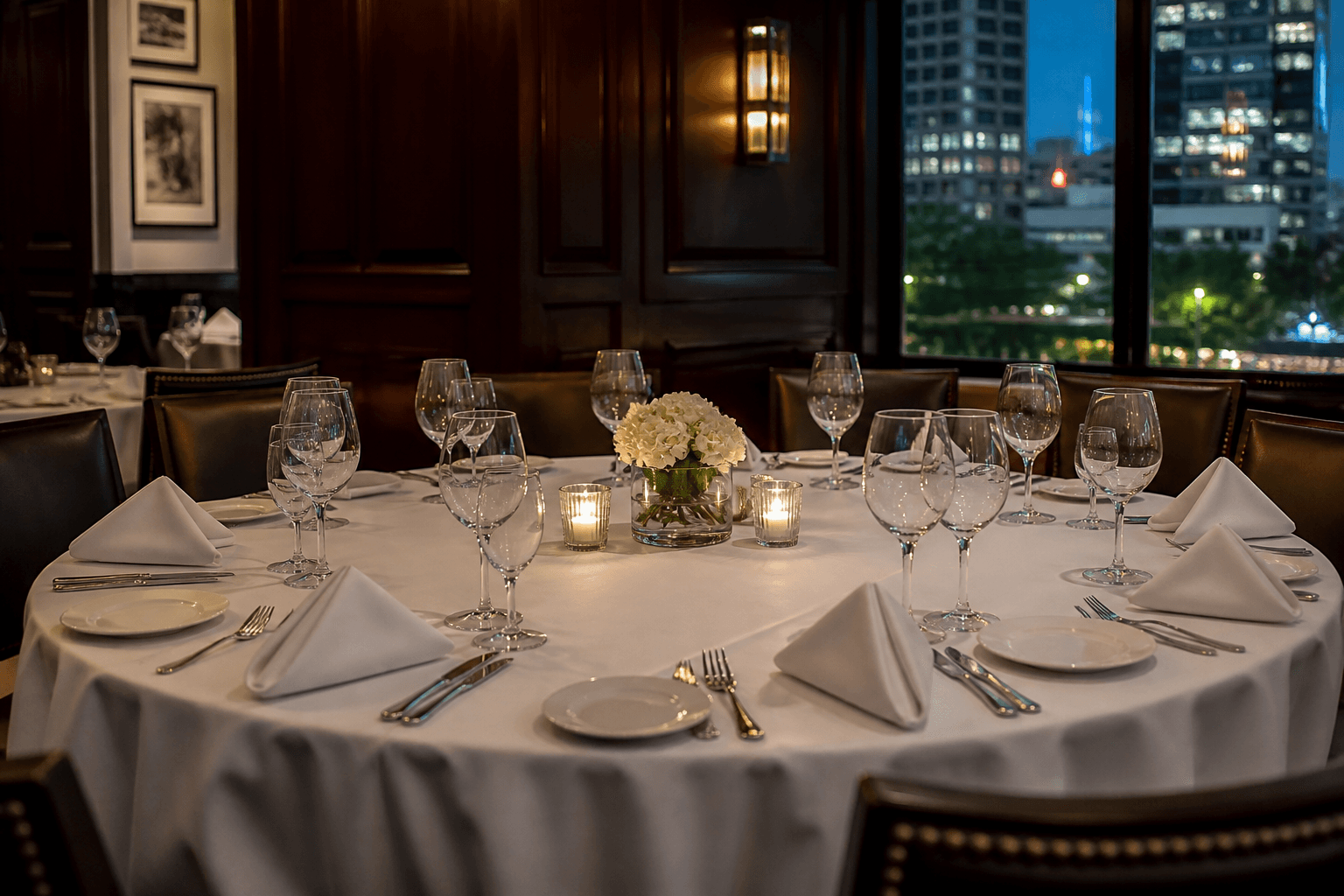 Pressed restaurant table linens ready for service