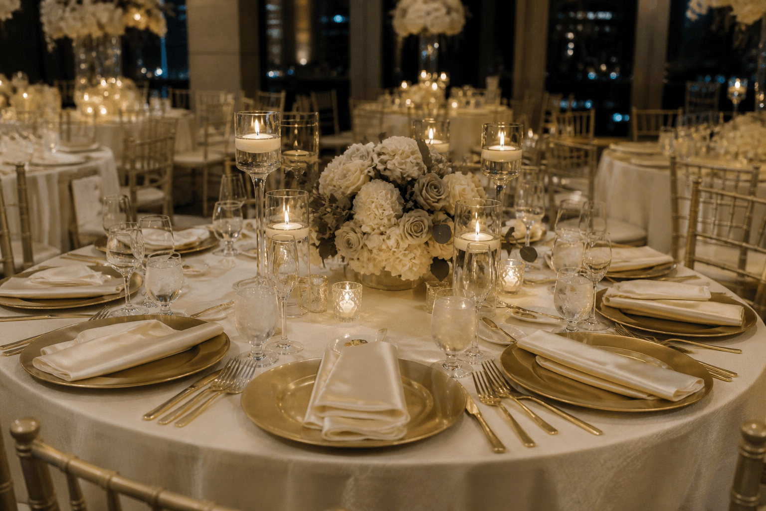 Event table linens staged for a Dallas reception